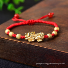 J2285 Gold Color Pixiu  Knots Adjustable Charm Bracelet Lucky Red Thread Bracelets